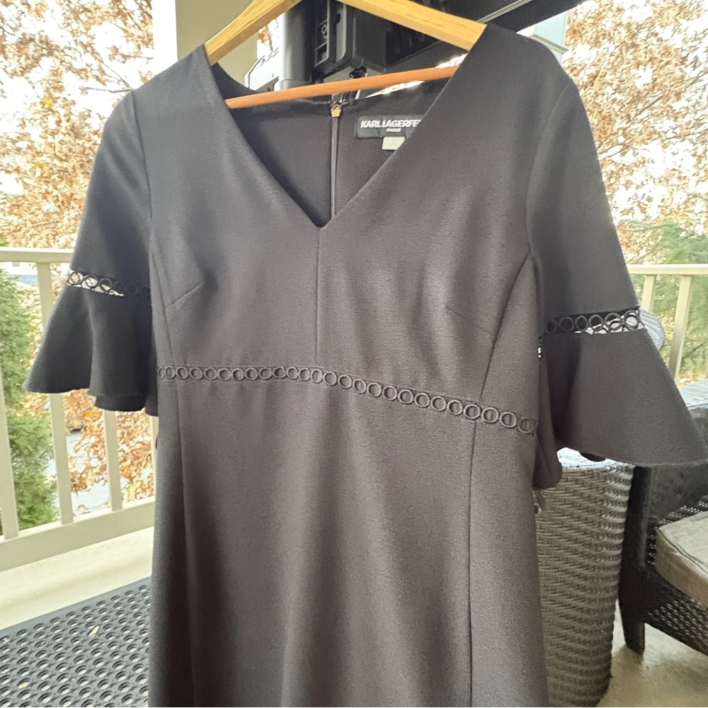 NWT Karl Lagerfeld Black Midi Dress with Eyelet Trim